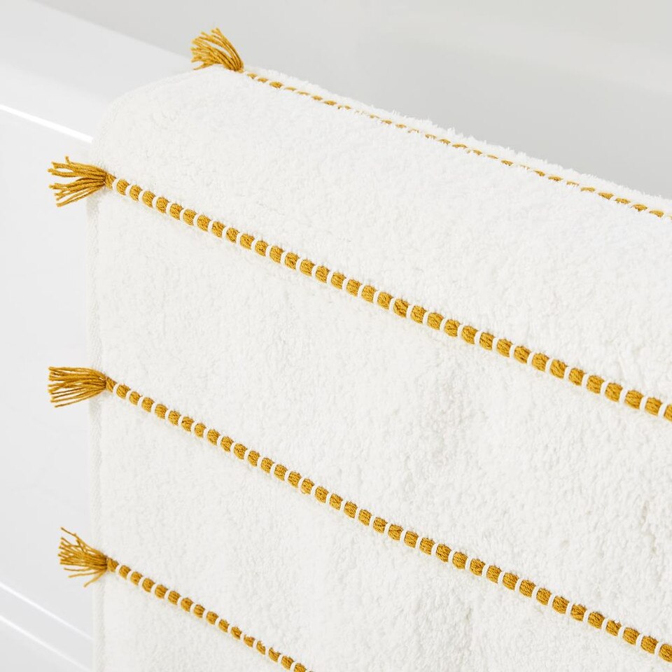 Organic Tassel Stripe Bath Mat West Elm UK